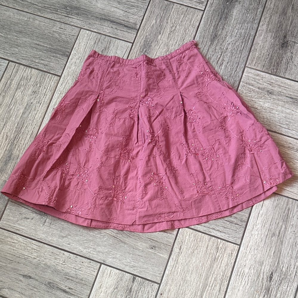 Pink Embroidered A-Line Skirt - Women's